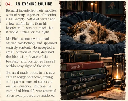 An evening routine: Bernard and Mr Pickles during their first night away from Whitehall.