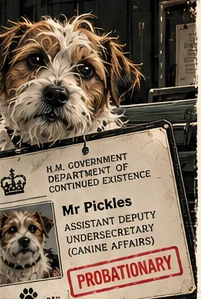 Illustration of the first visitors in Bernard and Mr Pickles' first day.